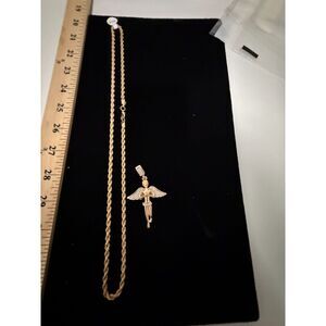 NEW 24" gold tone chain with lobster clasp and pendant -angel2